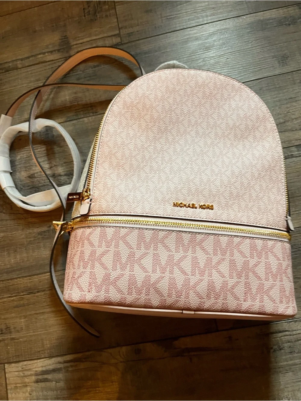 Michael Kors Blush Pink Logo Mini Backpack with Gold Hardware